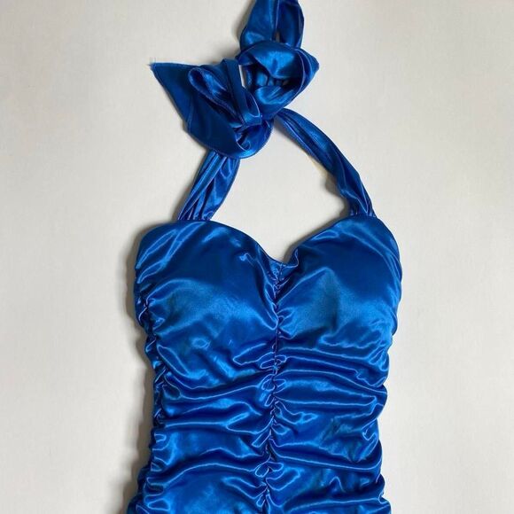 Y2K metallic blue halter dress - Picture 3 of 8